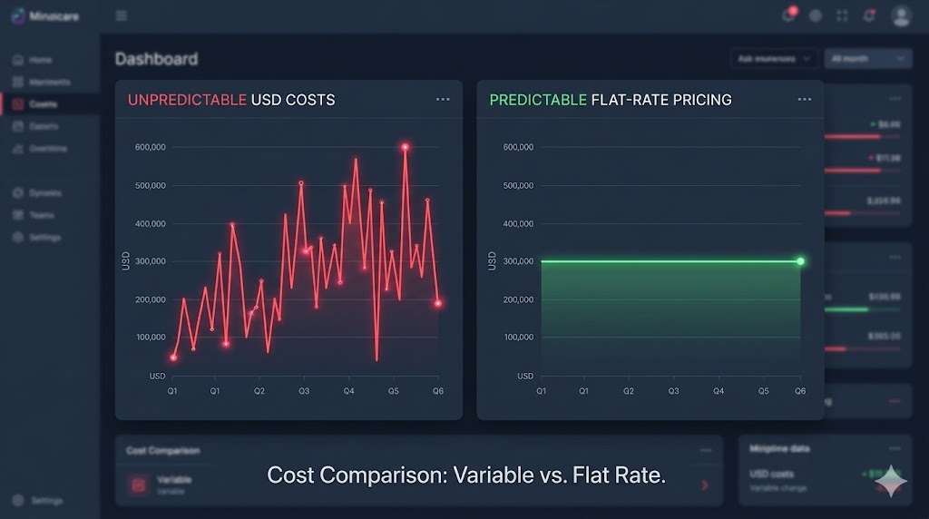 Graph showing the volatile cost of Shopify vs the flat KES cost of Lacesse Duka